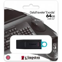 Memoria USB Kingston DataTraveler Exodia 64GB USB 3.2 - Pendrive Negro Alta Velocidad