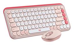 Kit Teclado y Mouse Inalámbricos Logitech POP Icon Combo - Rosado y Blanco Crudo Español (QWERTY)