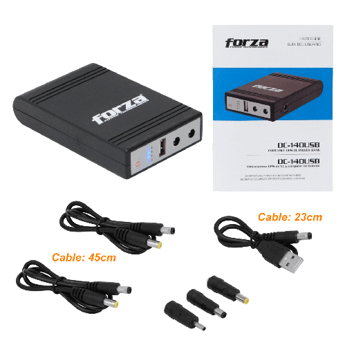 Mini UPS Forza DC-140USB 14W, USB, Salidas 5V/9V/12VCC, NEMA 1-15P Portátil